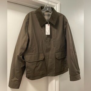 NWT Uniqlo - Mens Utility Jacket Olive Green Chest 38-42 - collar to hem 25"